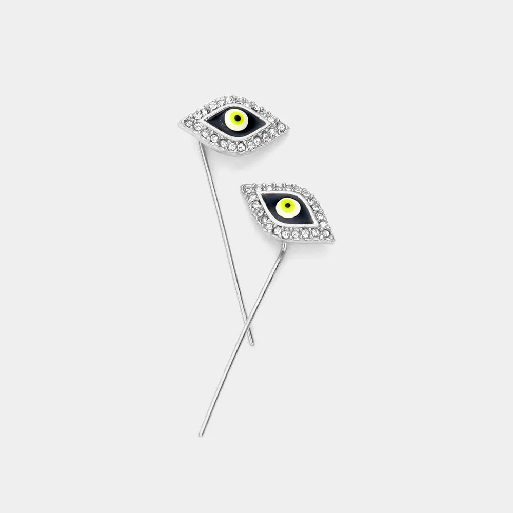 iLLASPARKZ Crystal Accented Enamel Evil Eye Ear Pin Earrings