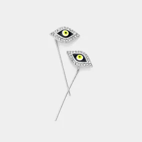 iLLASPARKZ Crystal Accented Enamel Evil Eye Ear Pin Earrings