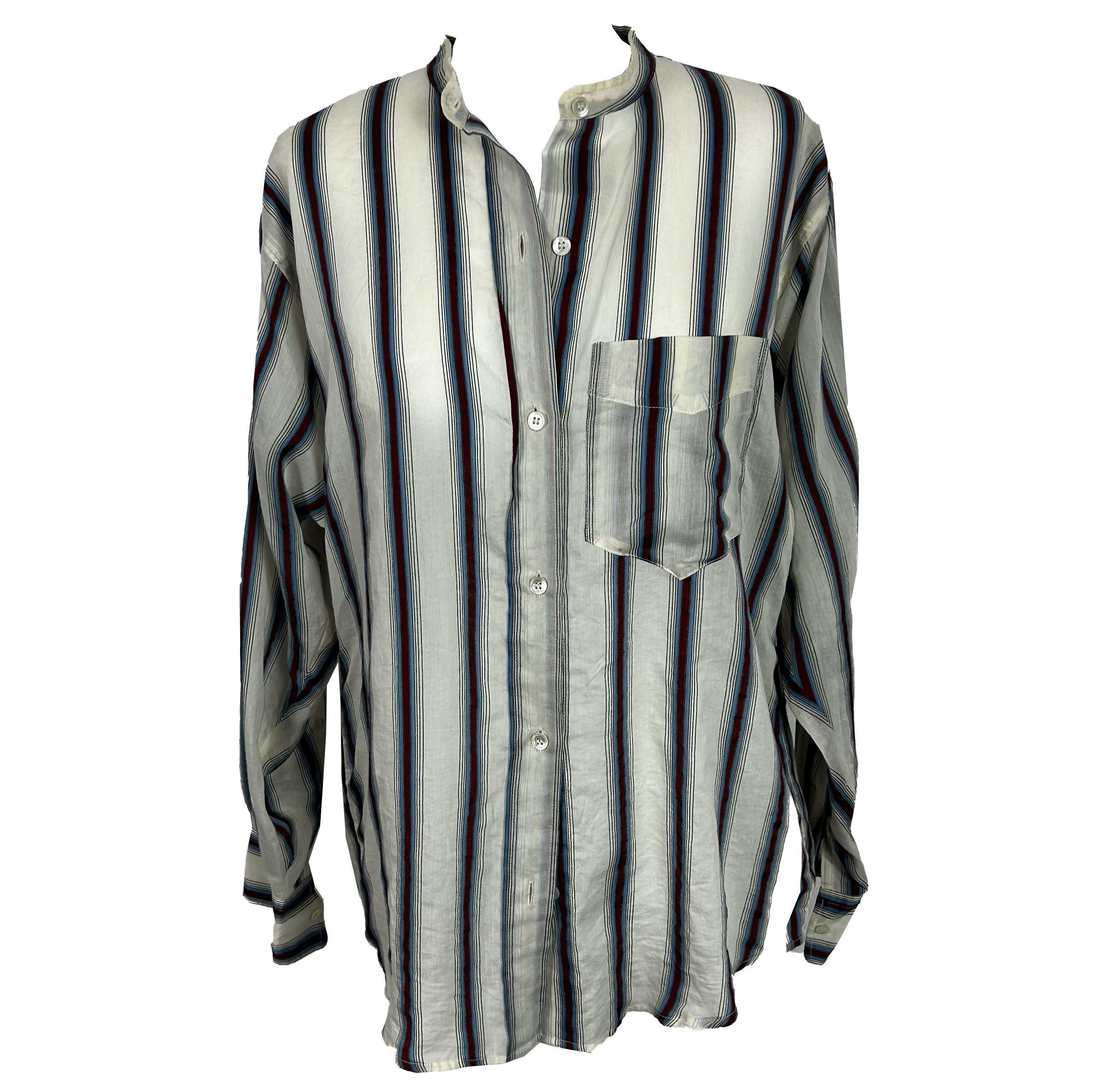 Isabel Marant Etoile Collarless Red and Blue Striped Shirt XS/S