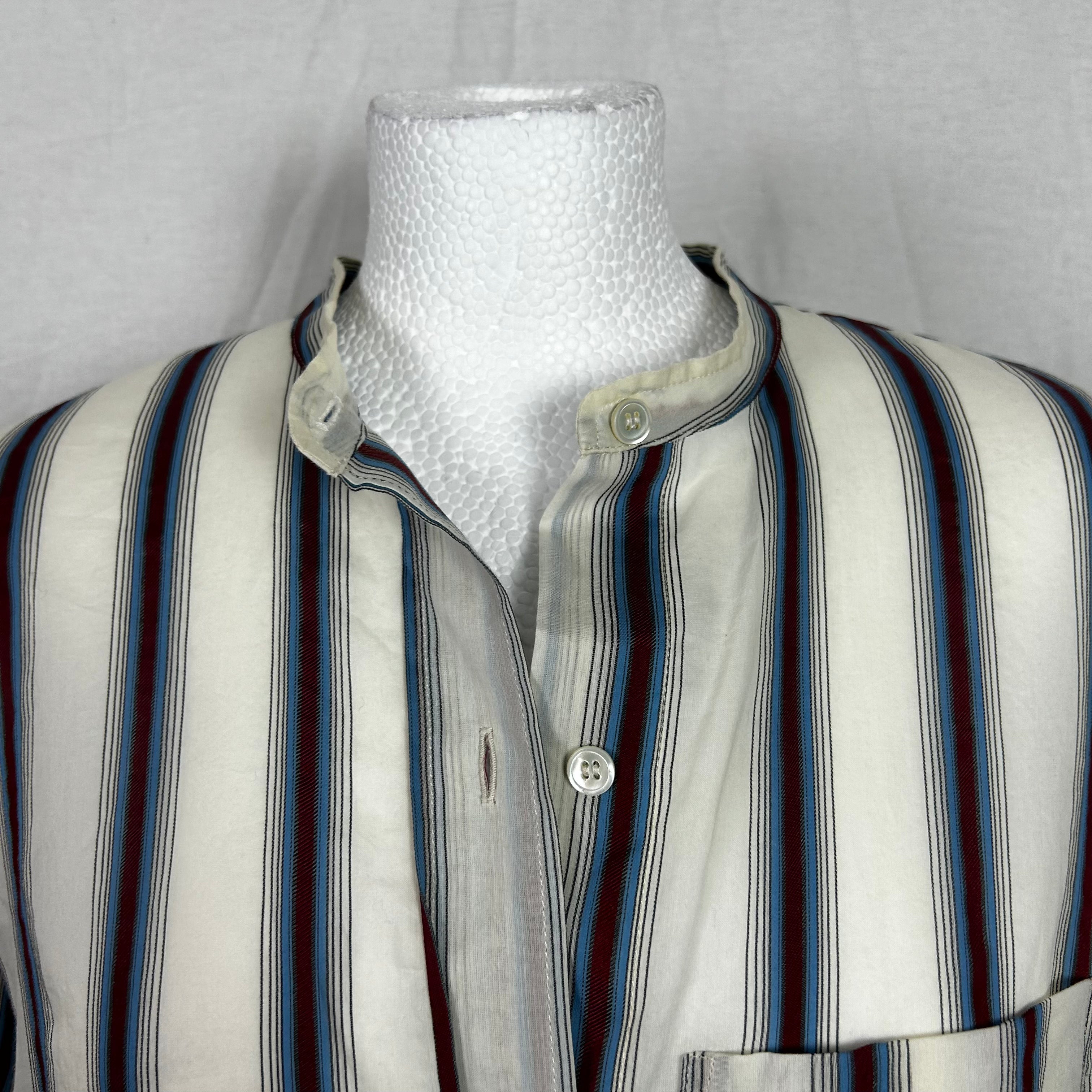 Isabel Marant Etoile Collarless Red and Blue Striped Shirt XS/S