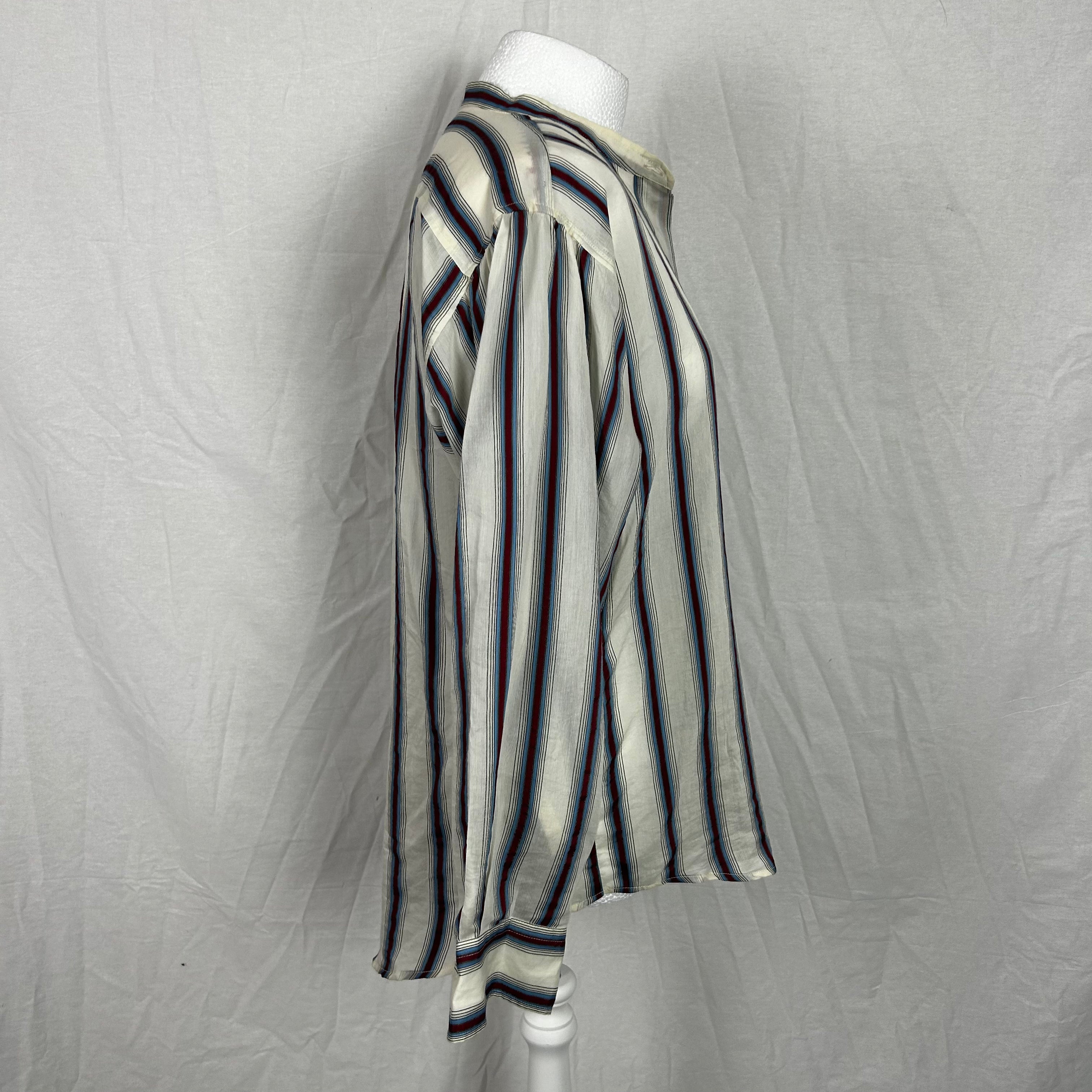 Isabel Marant Etoile Collarless Red and Blue Striped Shirt XS/S