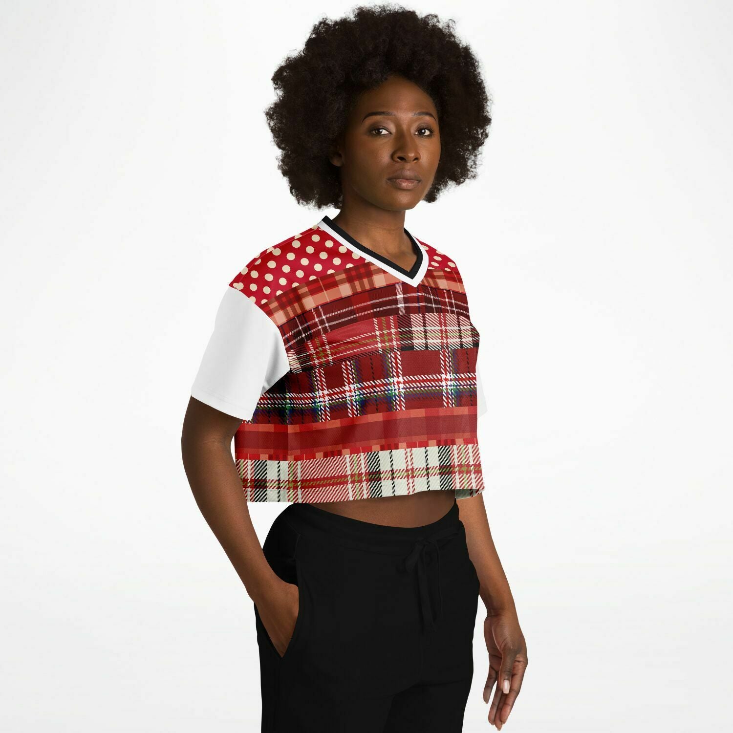 Jersey Salsa Plaid Patchwork Crop Jersey