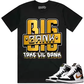 Jordan 1 Mid Patent Black Metallic Gold Shirt to Match - GOLD METALLIC BIG BANK