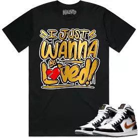 Jordan 1 Mid Patent Black Metallic Gold Shirt to Match - GOLD METALLIC LOVED