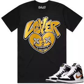 Jordan 1 Mid Patent Black Metallic Gold Shirt to Match - GOLD METALLIC LOVER LOSER BAWS