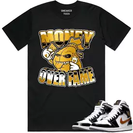 Jordan 1 Mid Patent Black Metallic Gold Shirt to Match - GOLD METALLIC MOF