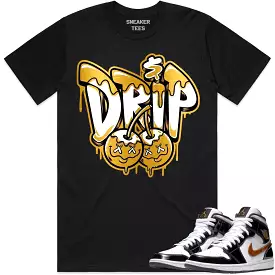 Jordan 1 Mid Patent Black Metallic Gold Shirt to Match - GOLD METALLIC MONEY DRIP