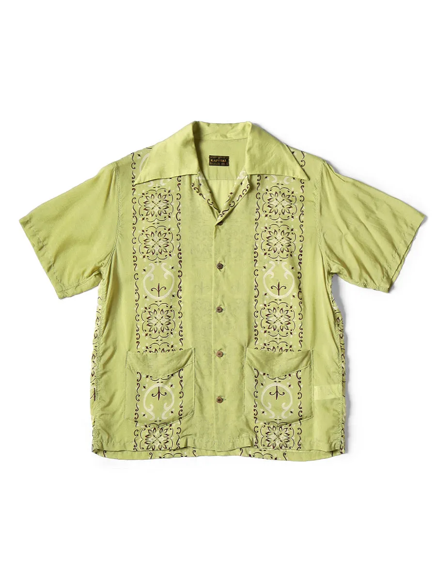 Kapital Silk rayon habananaja pattern langur collar cuban shirt (short sleeve)