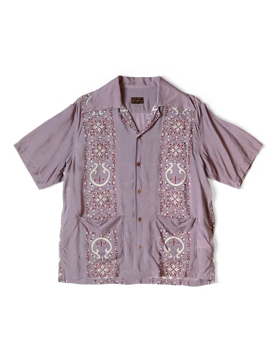 Kapital Silk rayon habananaja pattern langur collar cuban shirt (short sleeve)