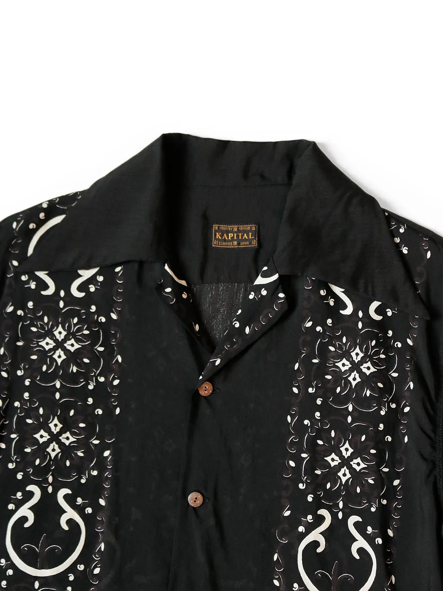 Kapital Silk rayon habananaja pattern langur collar cuban shirt (short sleeve)