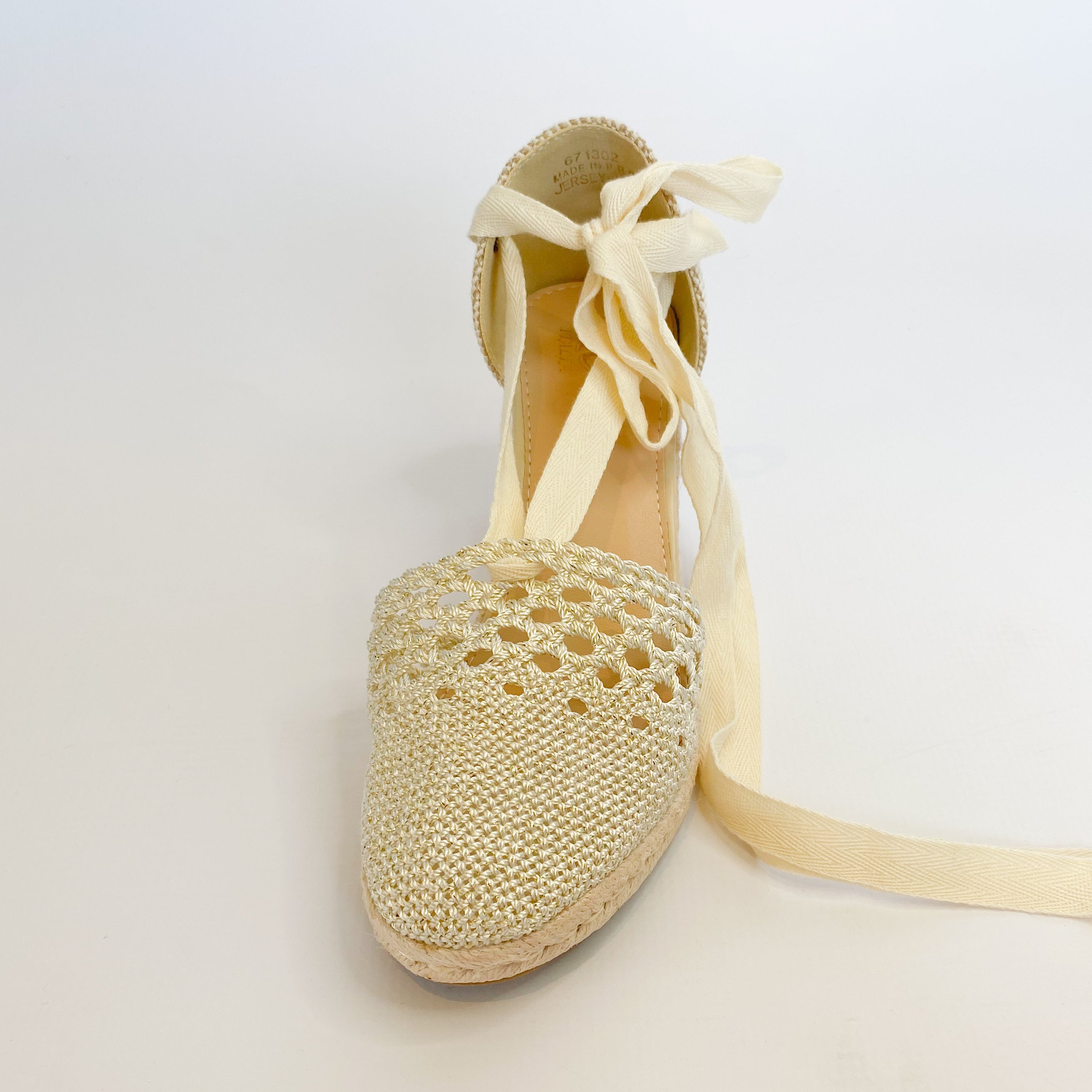 KG beige ankle tie espadrille wedge