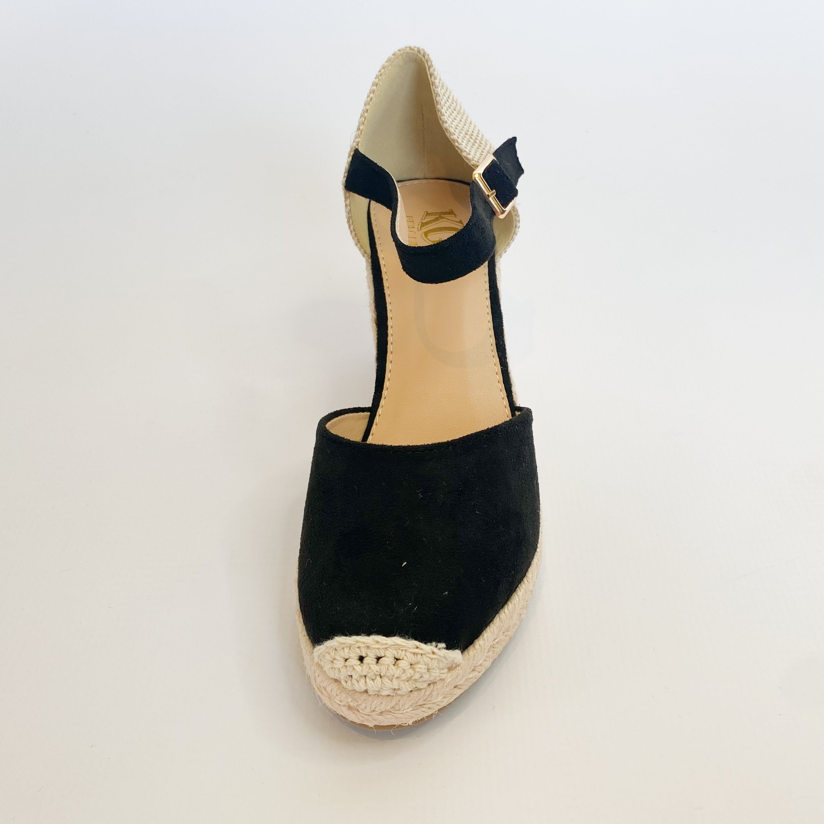 KG black suede closed toe wedge