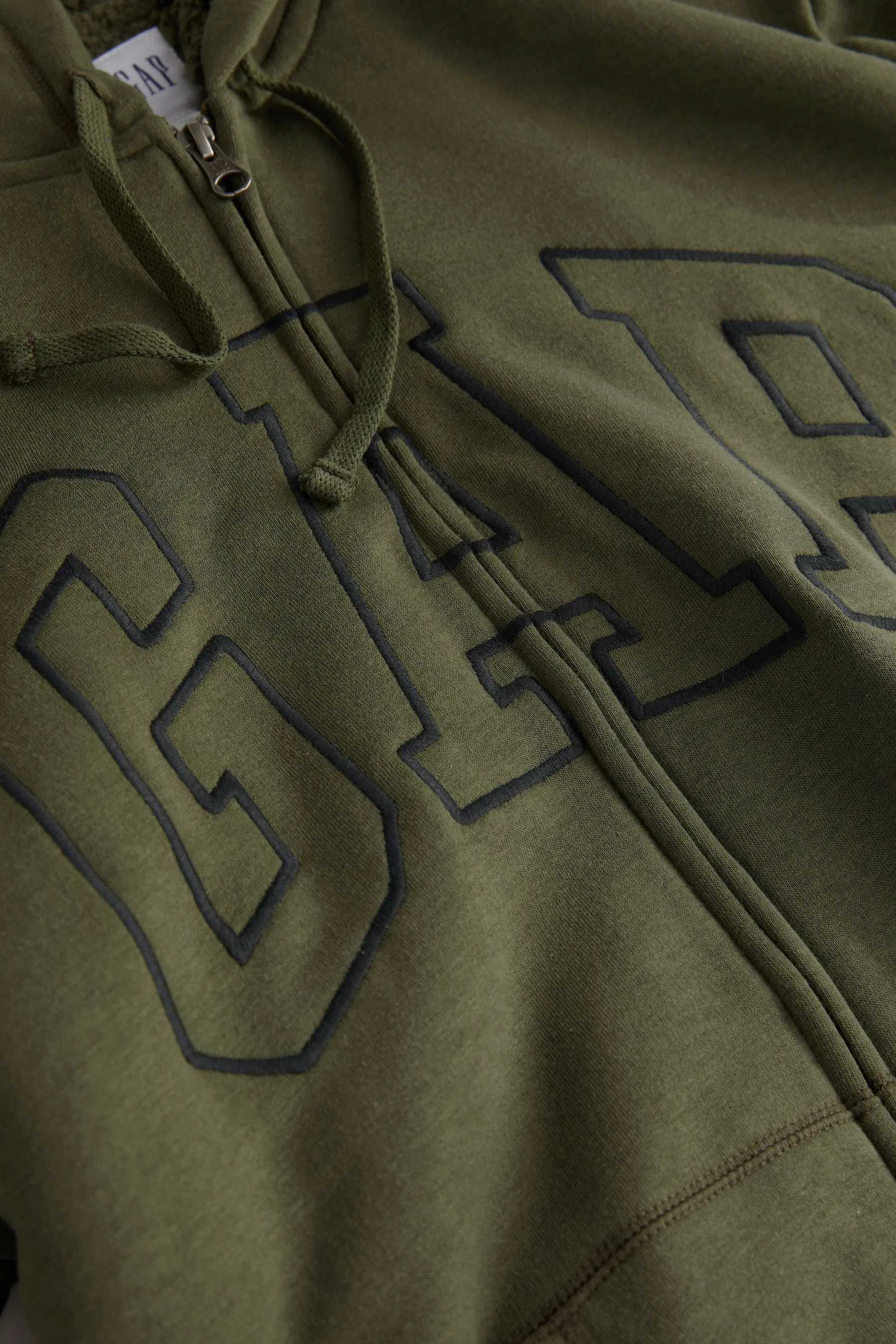 Khaki Green Logo Sherpa-Lined Zip Up Hoodie