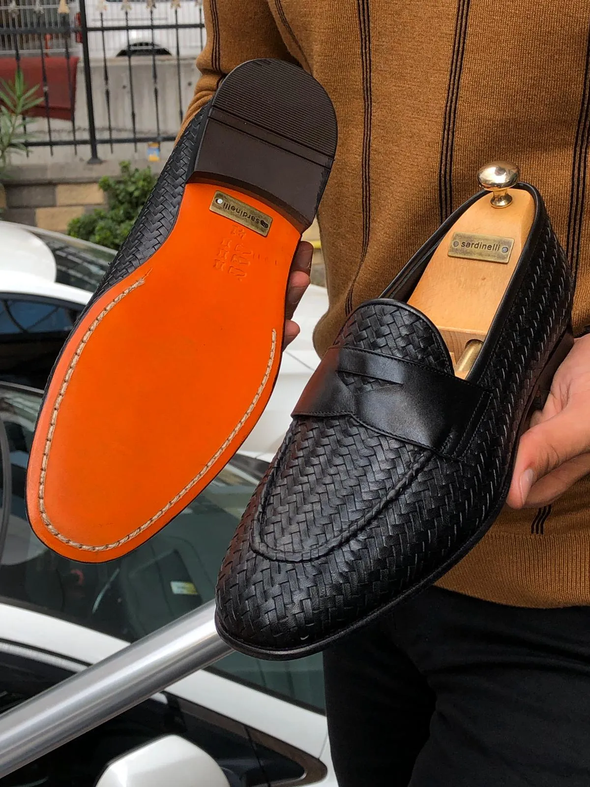 Knitted Leather Sardinelli Loafers Black