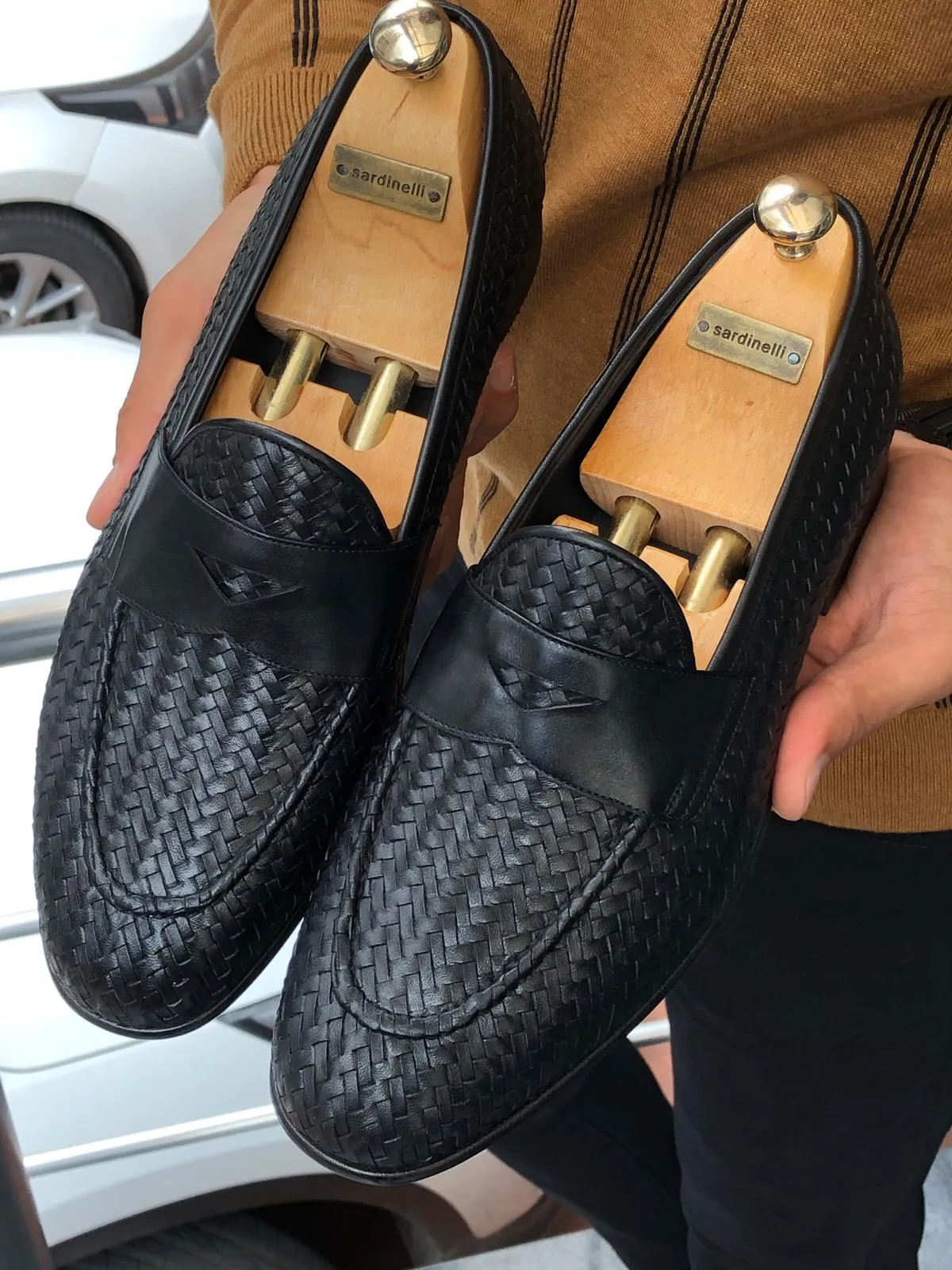 Knitted Leather Sardinelli Loafers Black