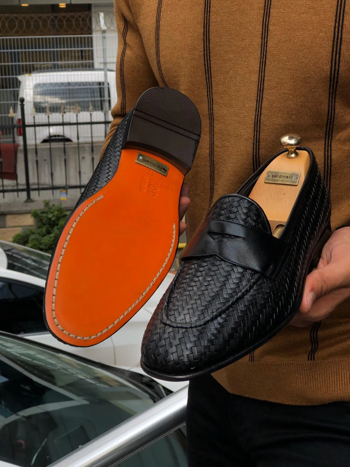 Knitted Leather Sardinelli Loafers Black