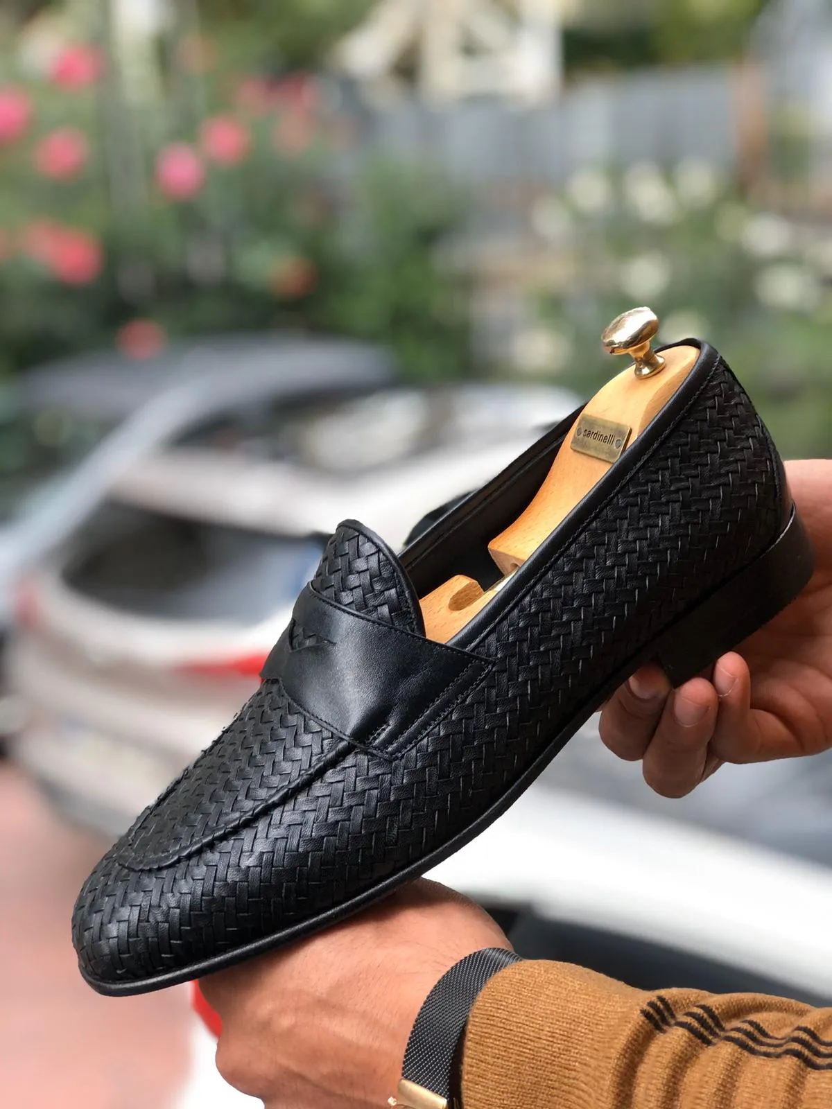 Knitted Leather Sardinelli Loafers Black