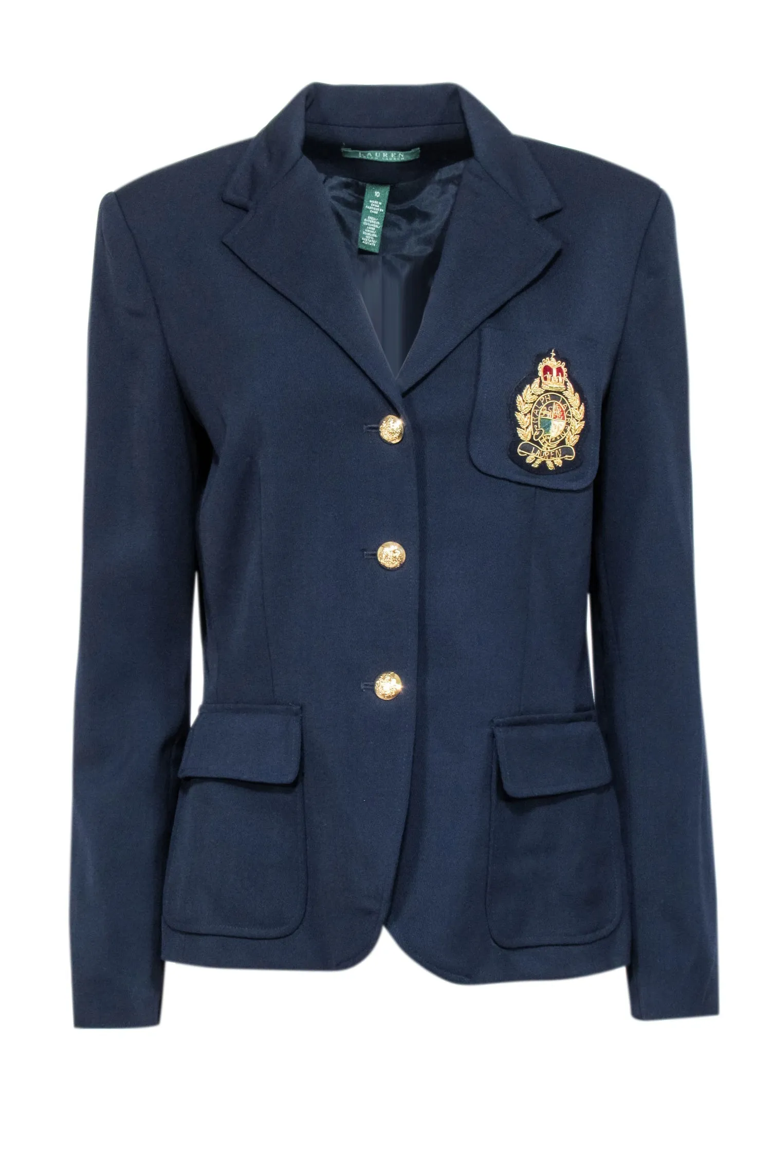 Lauren Ralph Lauren - Navy Wool Crest Embellished Blazer Sz 10