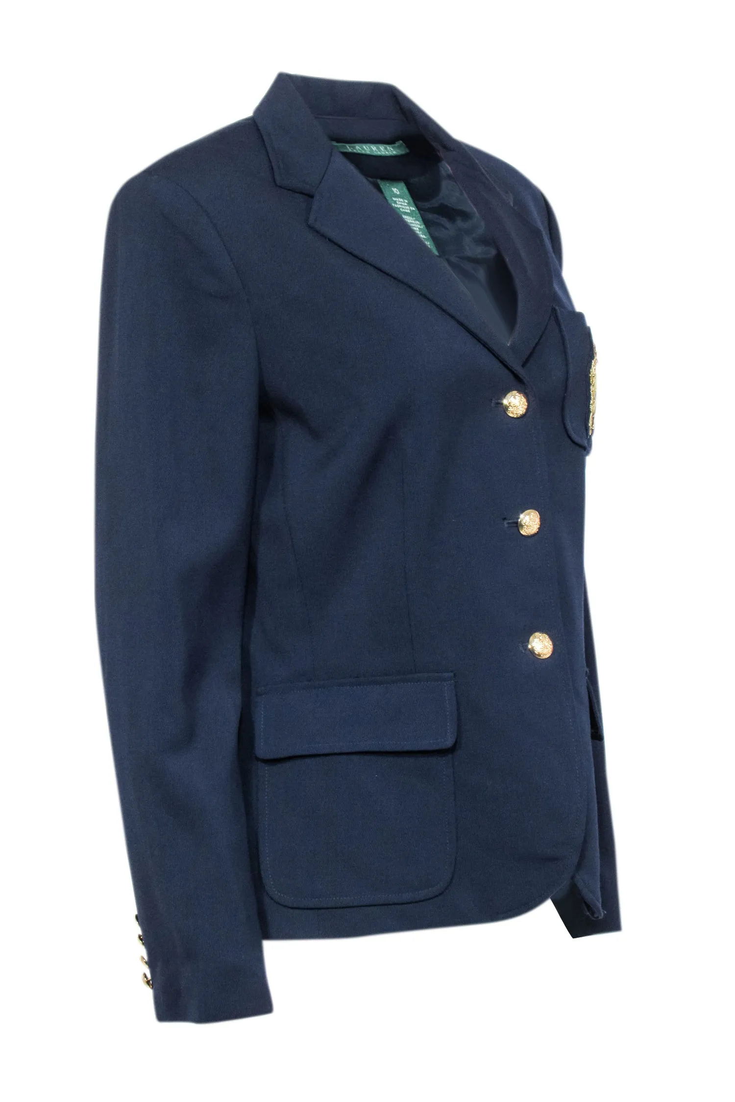 Lauren Ralph Lauren - Navy Wool Crest Embellished Blazer Sz 10