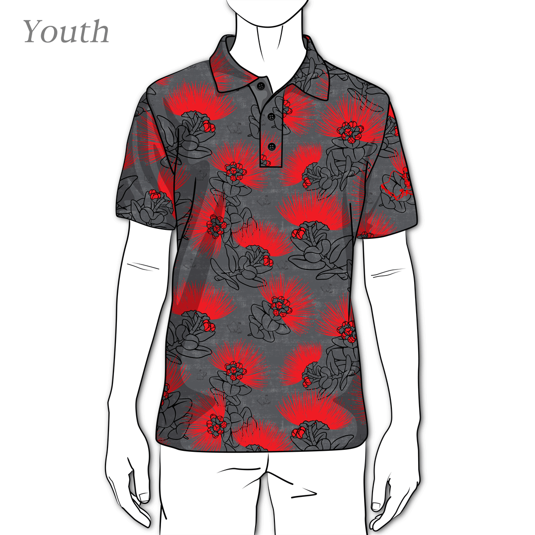 Lava Lehua - OGA Youth Polo - Obsidian Black and Red