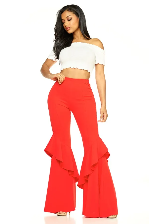 Lil Miss Round Up Red Ruffle Bell Bottoms