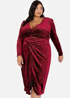 Lovedrobe Luxe Bodycon Fixed Wrap Dress in Premium Silk Touch Velour Animal Print