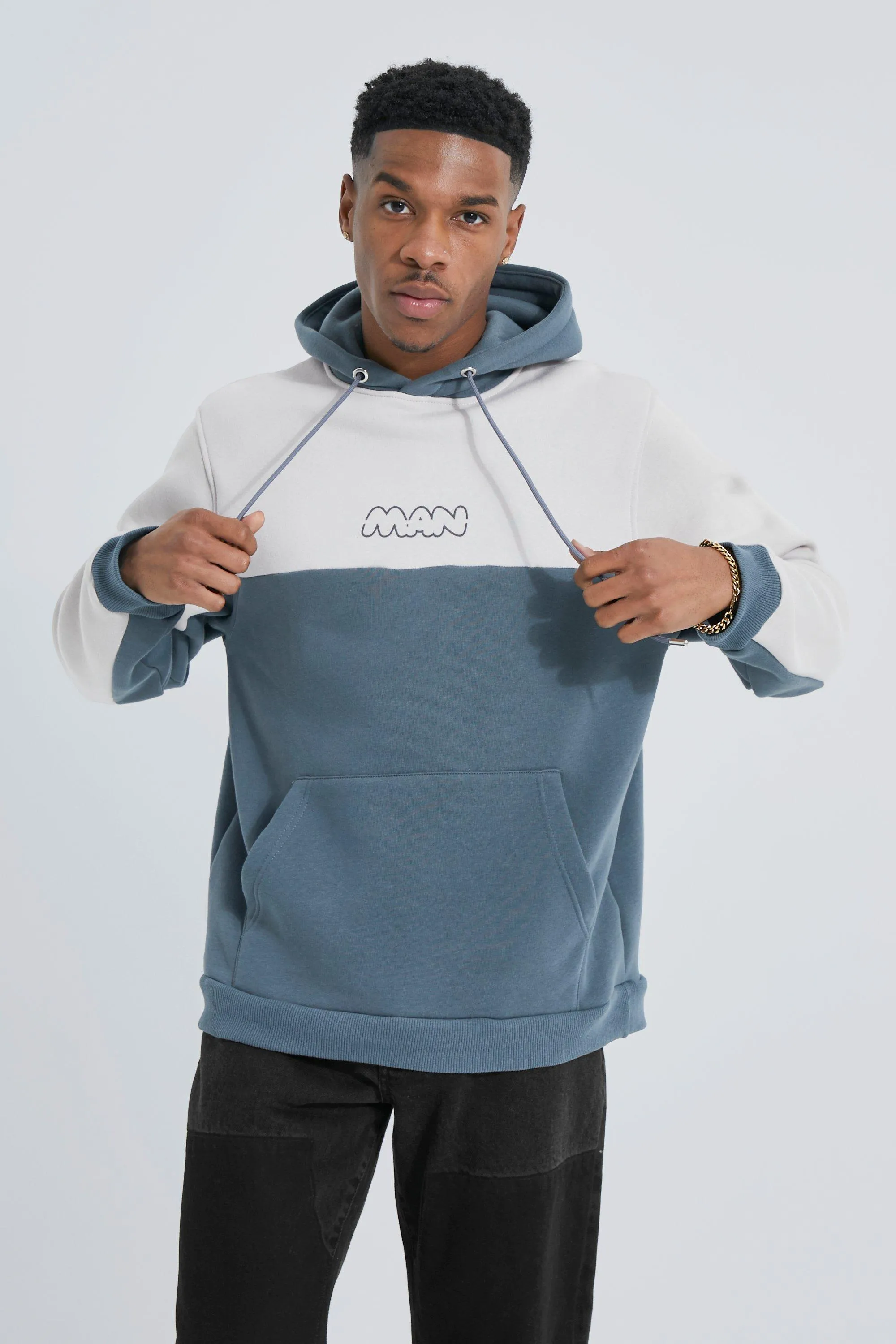 Man Roman Tape Colour Block Hoodie | boohooMAN UK