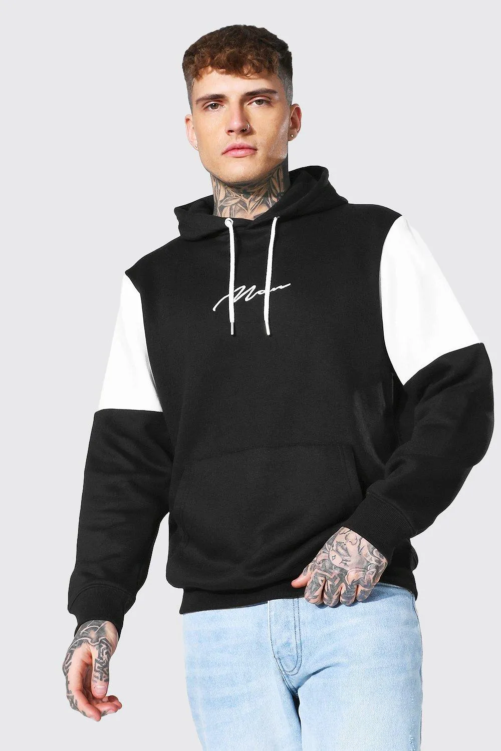 Man Signature Colour Block Hoodie | boohooMAN UK