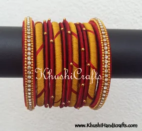 Maroon Gold Designer Silk Bangles