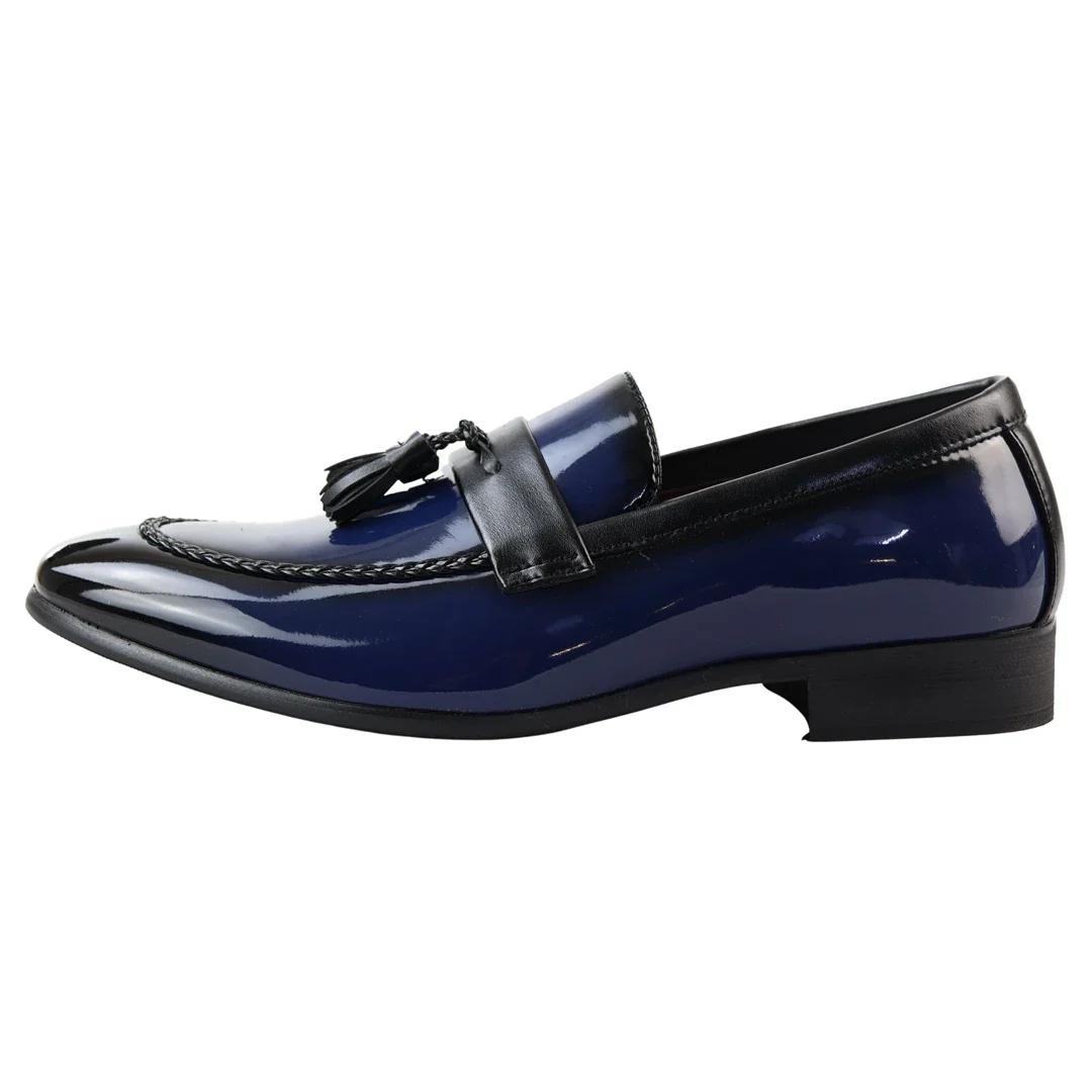 Men's Patent Tassel Slip On Blue Loafers