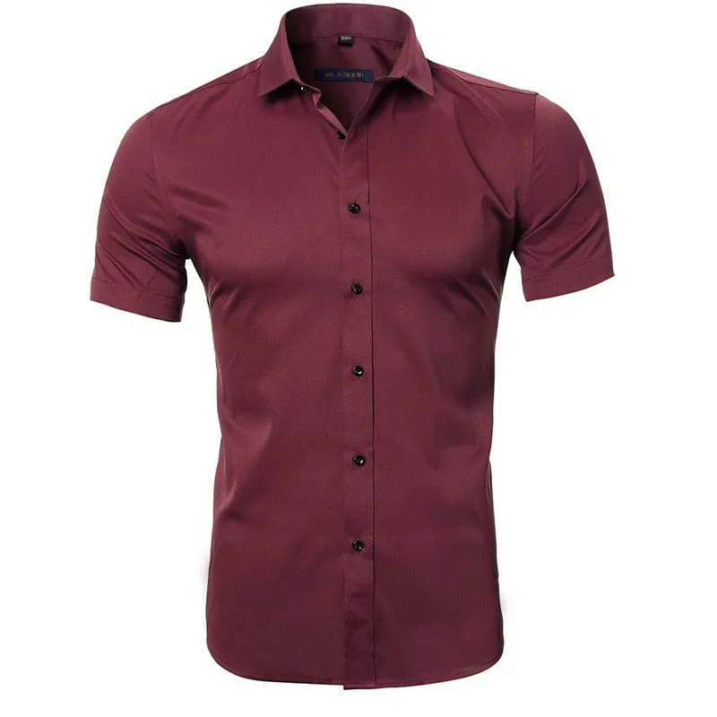 Men's Summer Elastic Non-Iron Bamboo Fiber Casual Short Sleeve Shirt