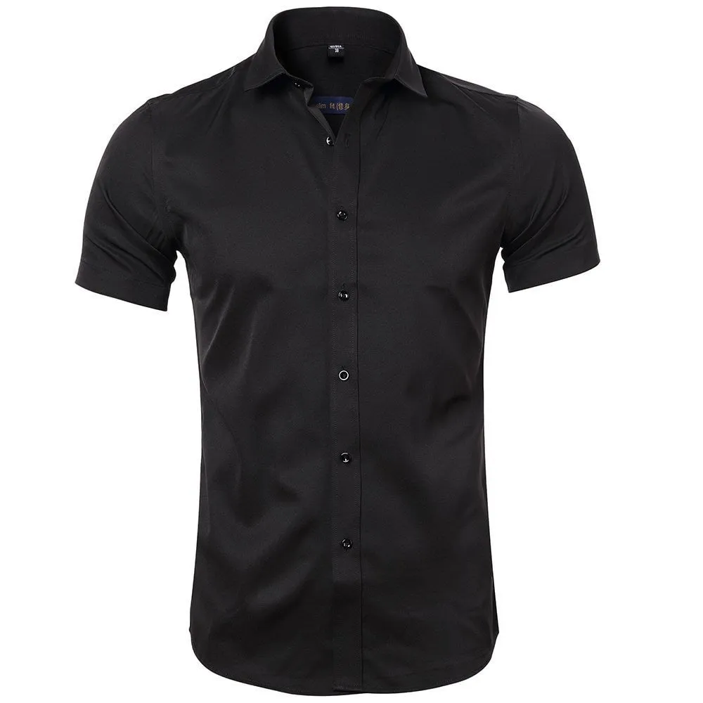 Men's Summer Elastic Non-Iron Bamboo Fiber Casual Short Sleeve Shirt