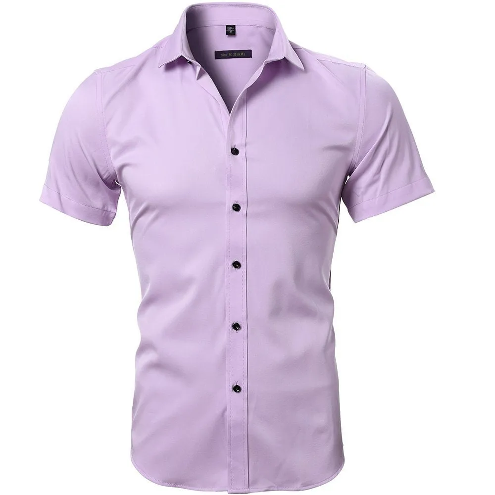 Men's Summer Elastic Non-Iron Bamboo Fiber Casual Short Sleeve Shirt