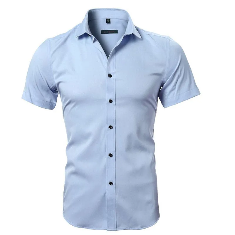 Men's Summer Elastic Non-Iron Bamboo Fiber Casual Short Sleeve Shirt