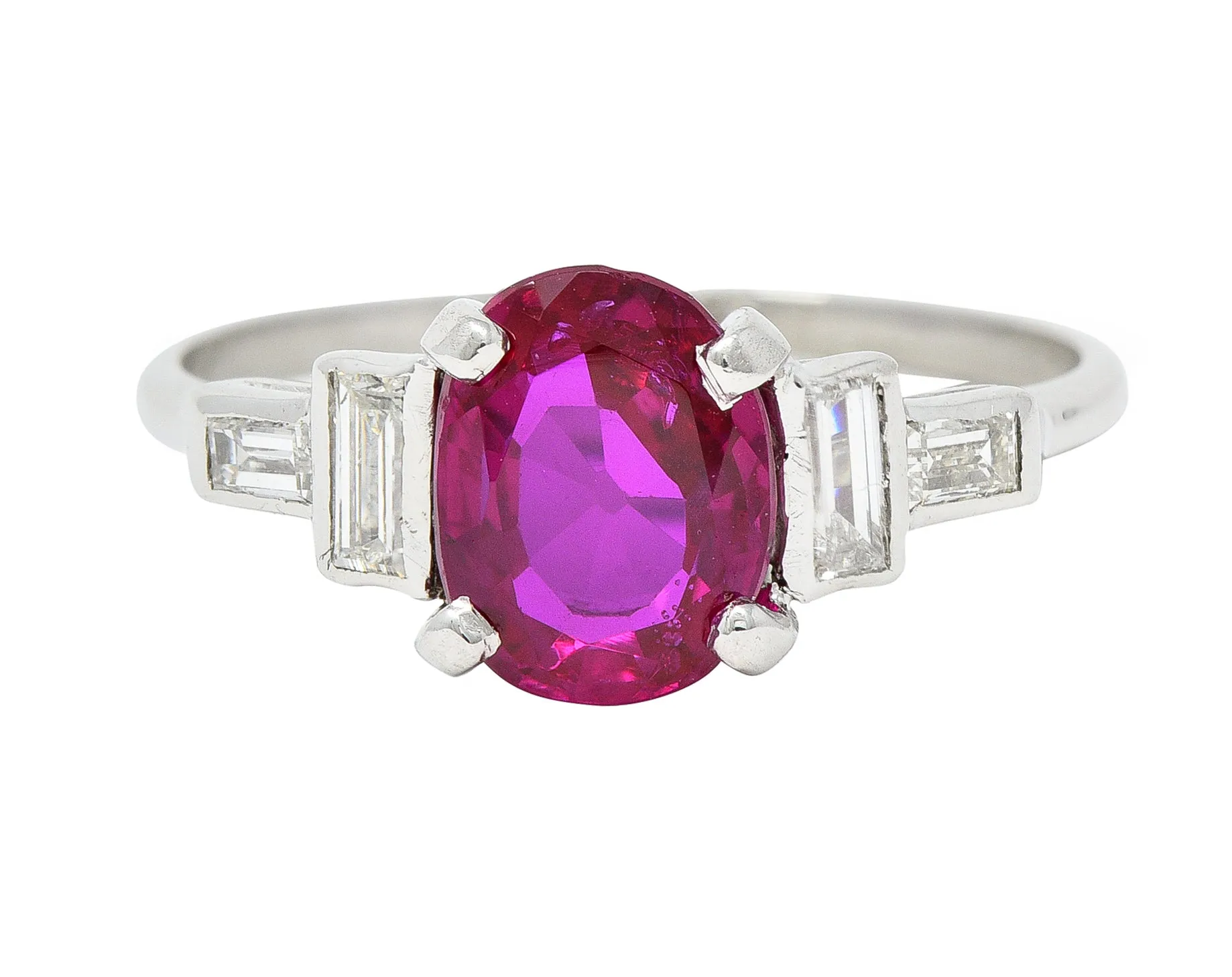 Mid-Century 2.08 CTW No Heat Burma Ruby Diamond Platinum Vintage Ring GCS