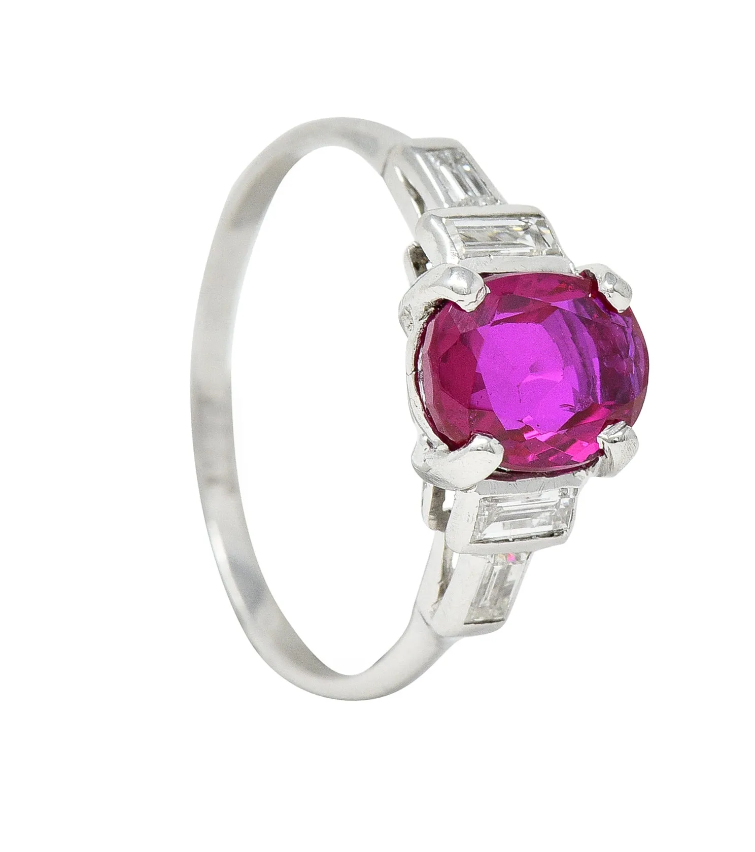 Mid-Century 2.08 CTW No Heat Burma Ruby Diamond Platinum Vintage Ring GCS