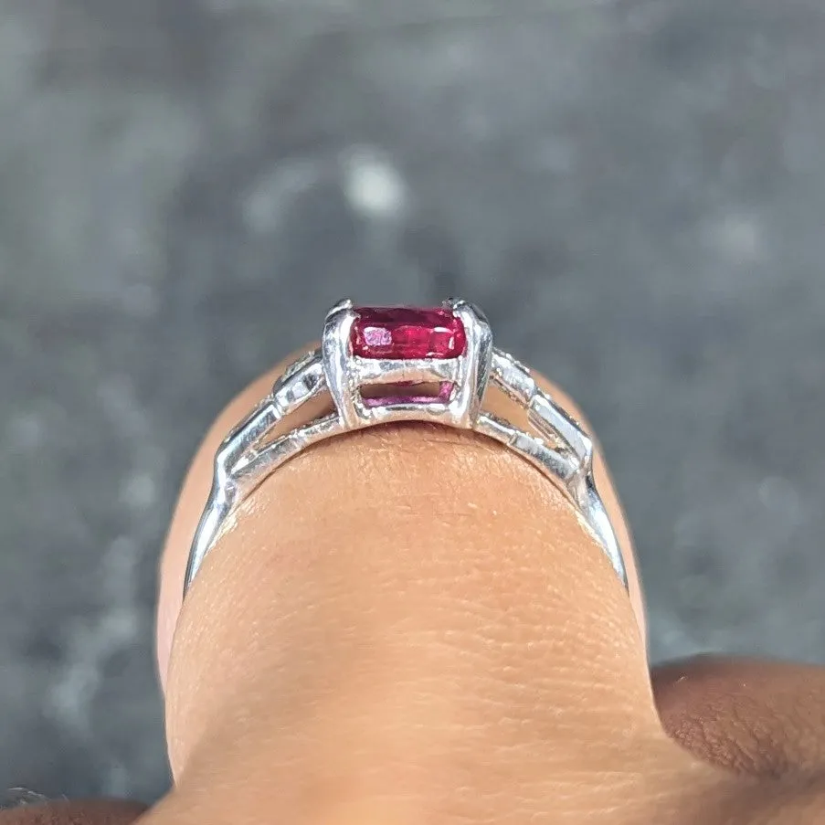 Mid-Century 2.08 CTW No Heat Burma Ruby Diamond Platinum Vintage Ring GCS