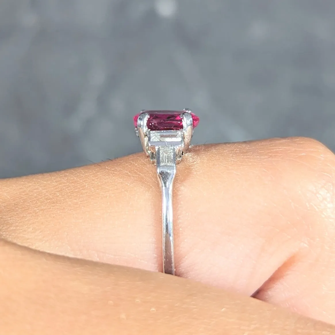 Mid-Century 2.08 CTW No Heat Burma Ruby Diamond Platinum Vintage Ring GCS