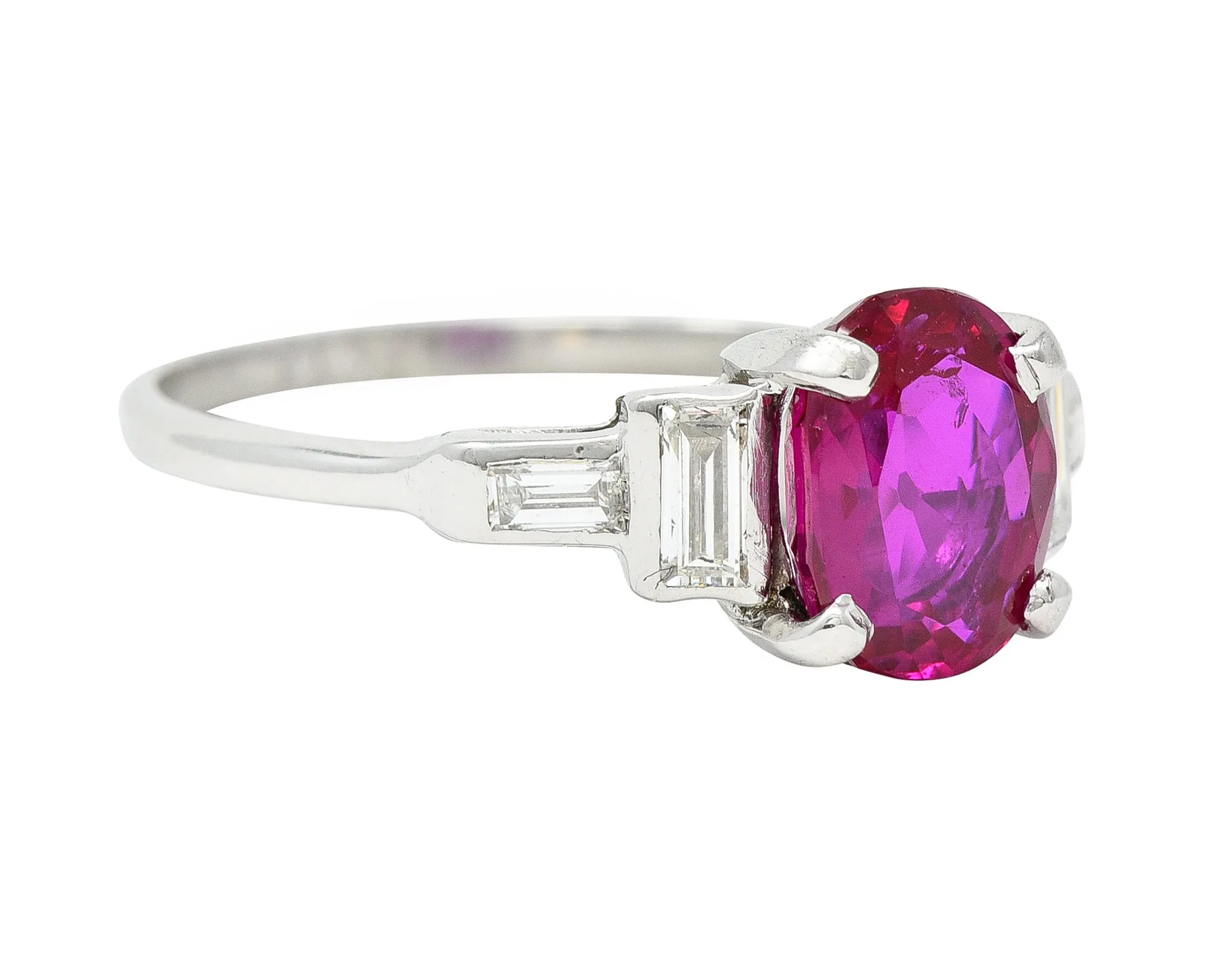 Mid-Century 2.08 CTW No Heat Burma Ruby Diamond Platinum Vintage Ring GCS