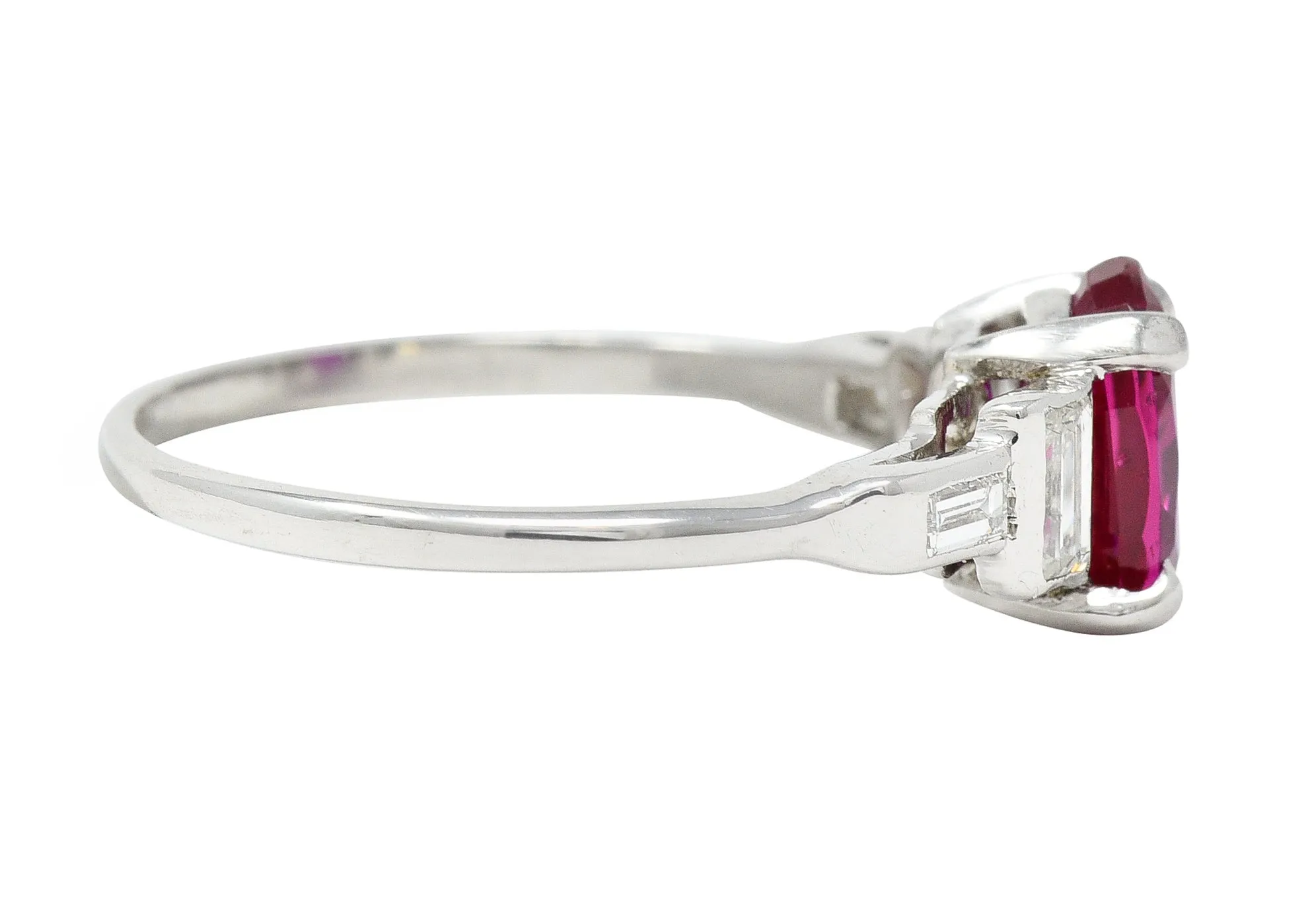 Mid-Century 2.08 CTW No Heat Burma Ruby Diamond Platinum Vintage Ring GCS