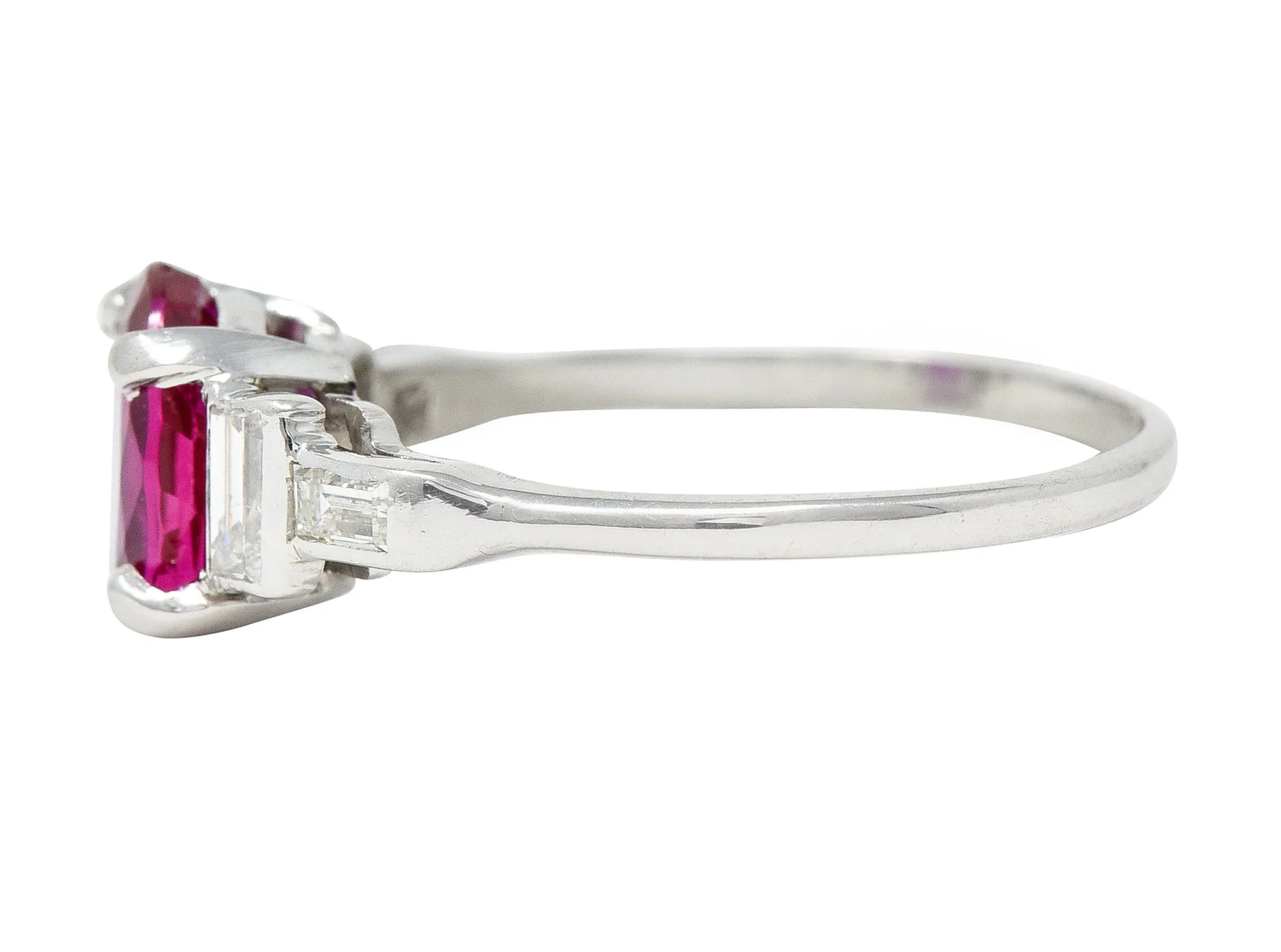 Mid-Century 2.08 CTW No Heat Burma Ruby Diamond Platinum Vintage Ring GCS