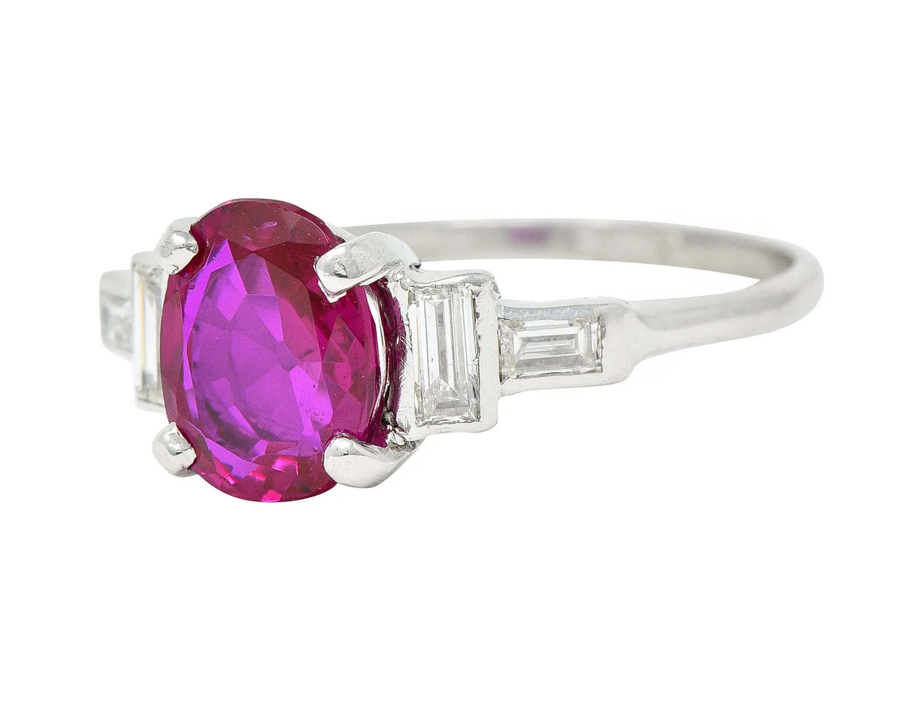 Mid-Century 2.08 CTW No Heat Burma Ruby Diamond Platinum Vintage Ring GCS