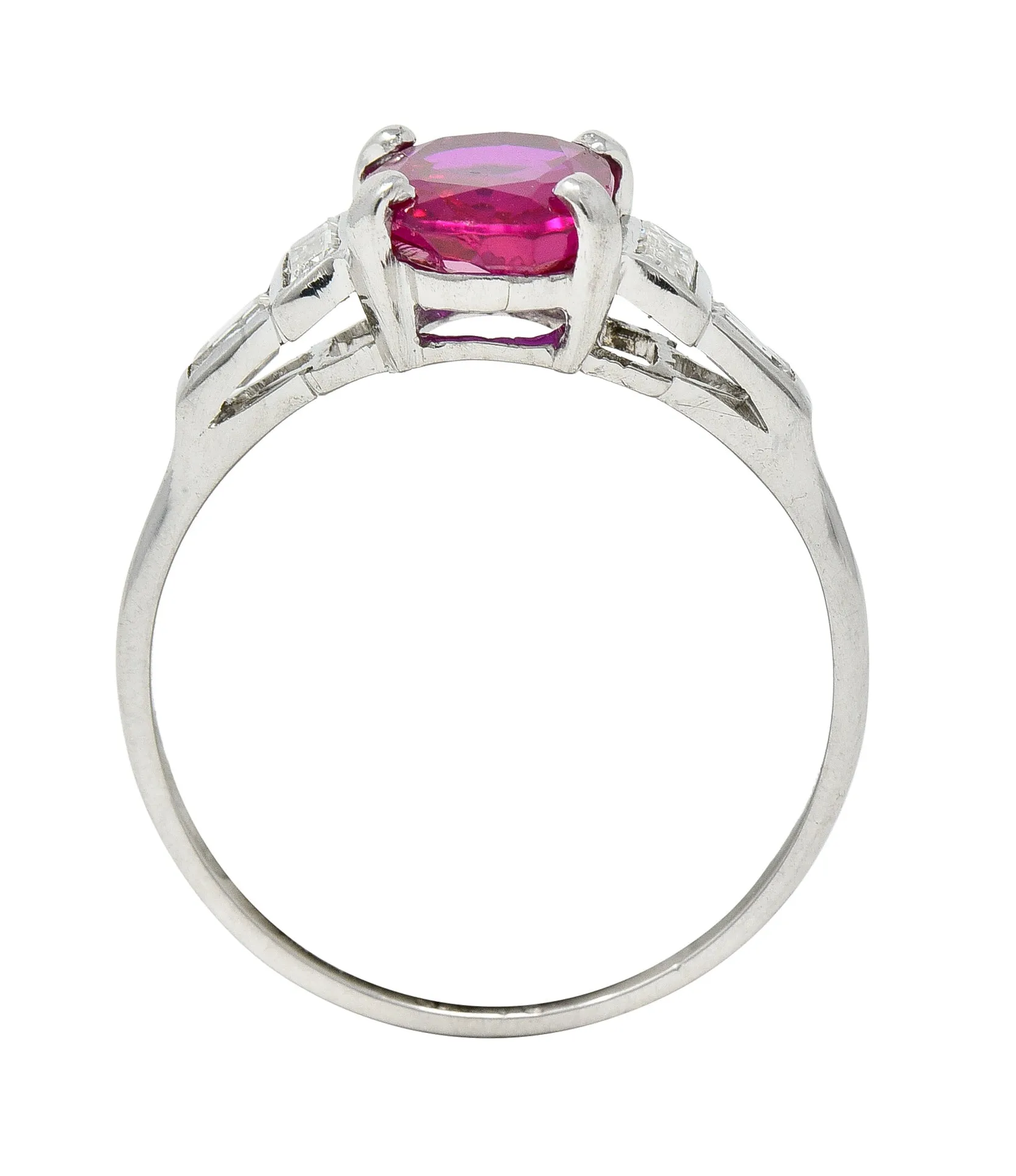 Mid-Century 2.08 CTW No Heat Burma Ruby Diamond Platinum Vintage Ring GCS