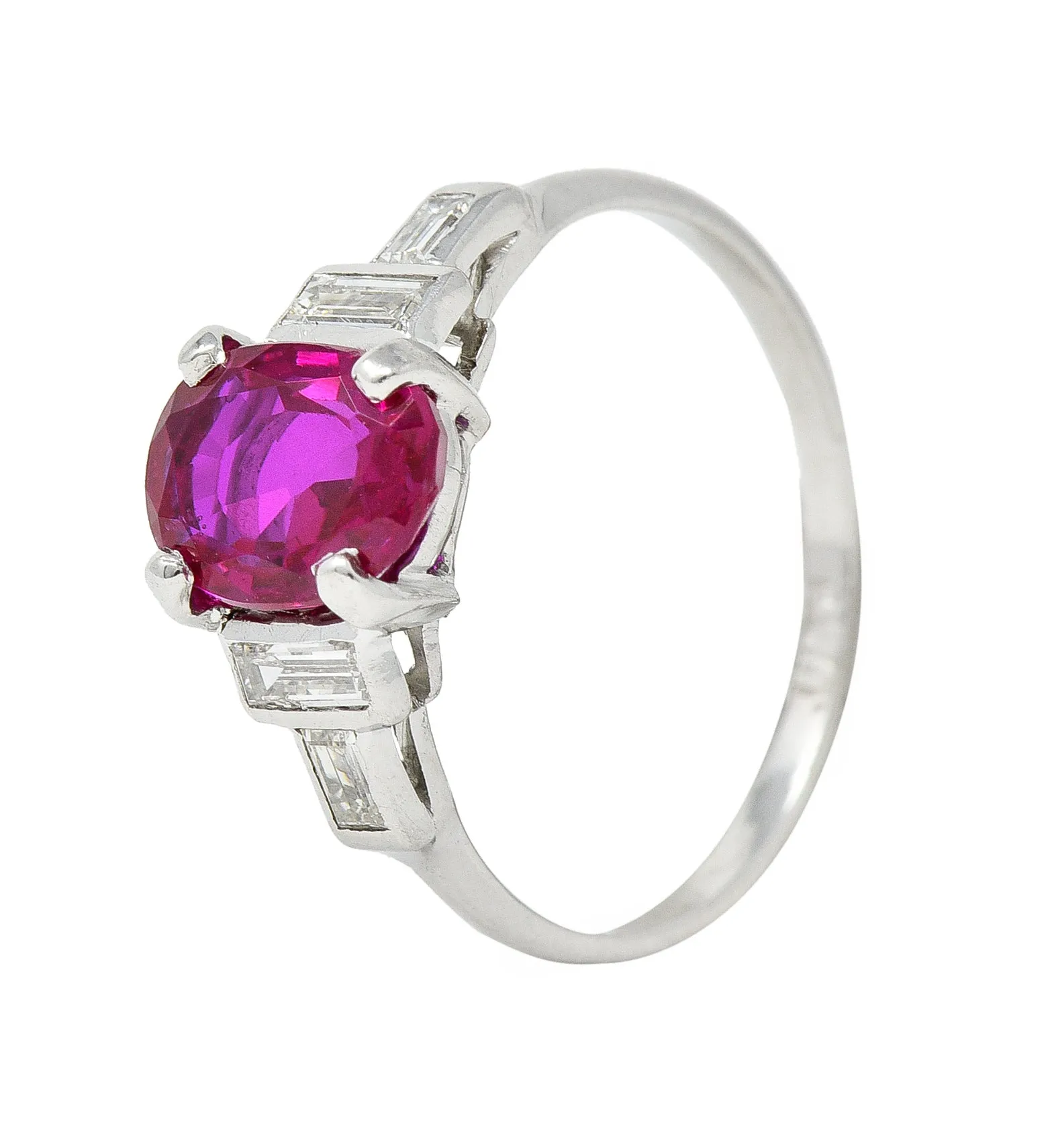 Mid-Century 2.08 CTW No Heat Burma Ruby Diamond Platinum Vintage Ring GCS