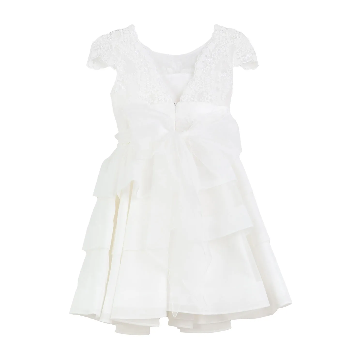 Mimilú Embroidered White Tulle Dress With Ruffles And Pink Flowers