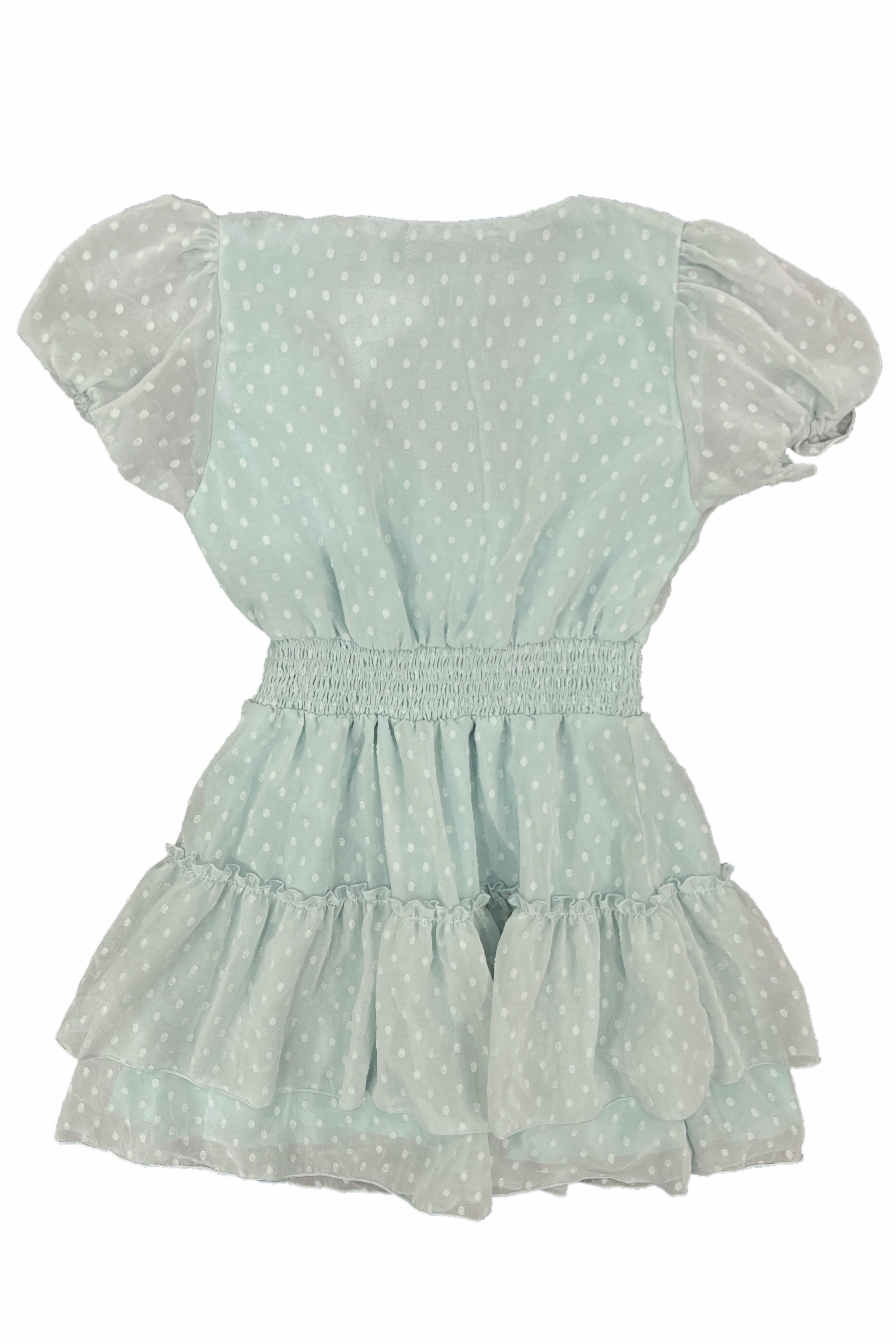 Mint Swiss Dot Puff Sleeve Surplice Dress