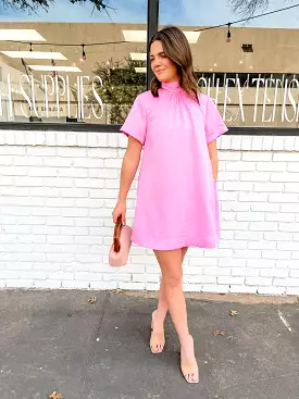 Mock Neck Mini Dress - Barbie Pink