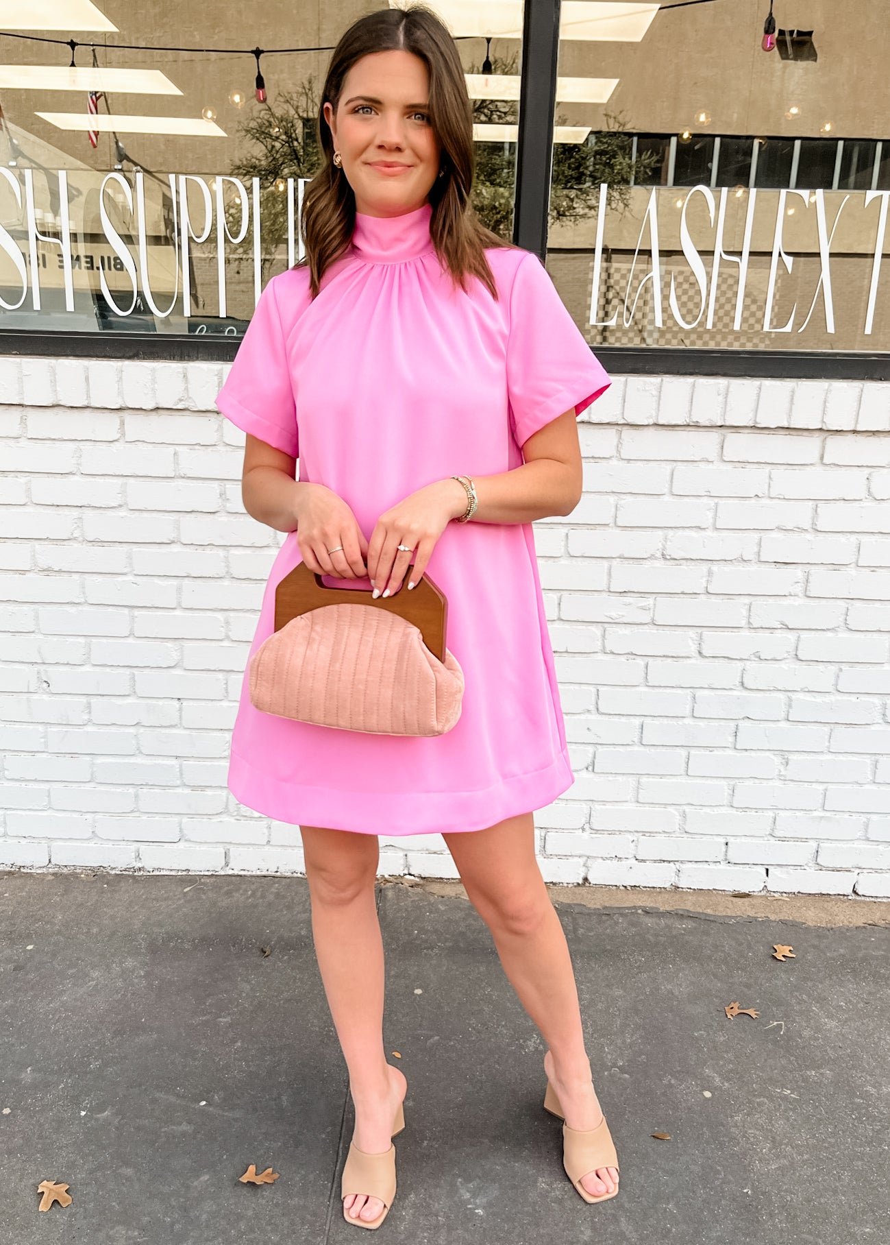 Mock Neck Mini Dress - Barbie Pink