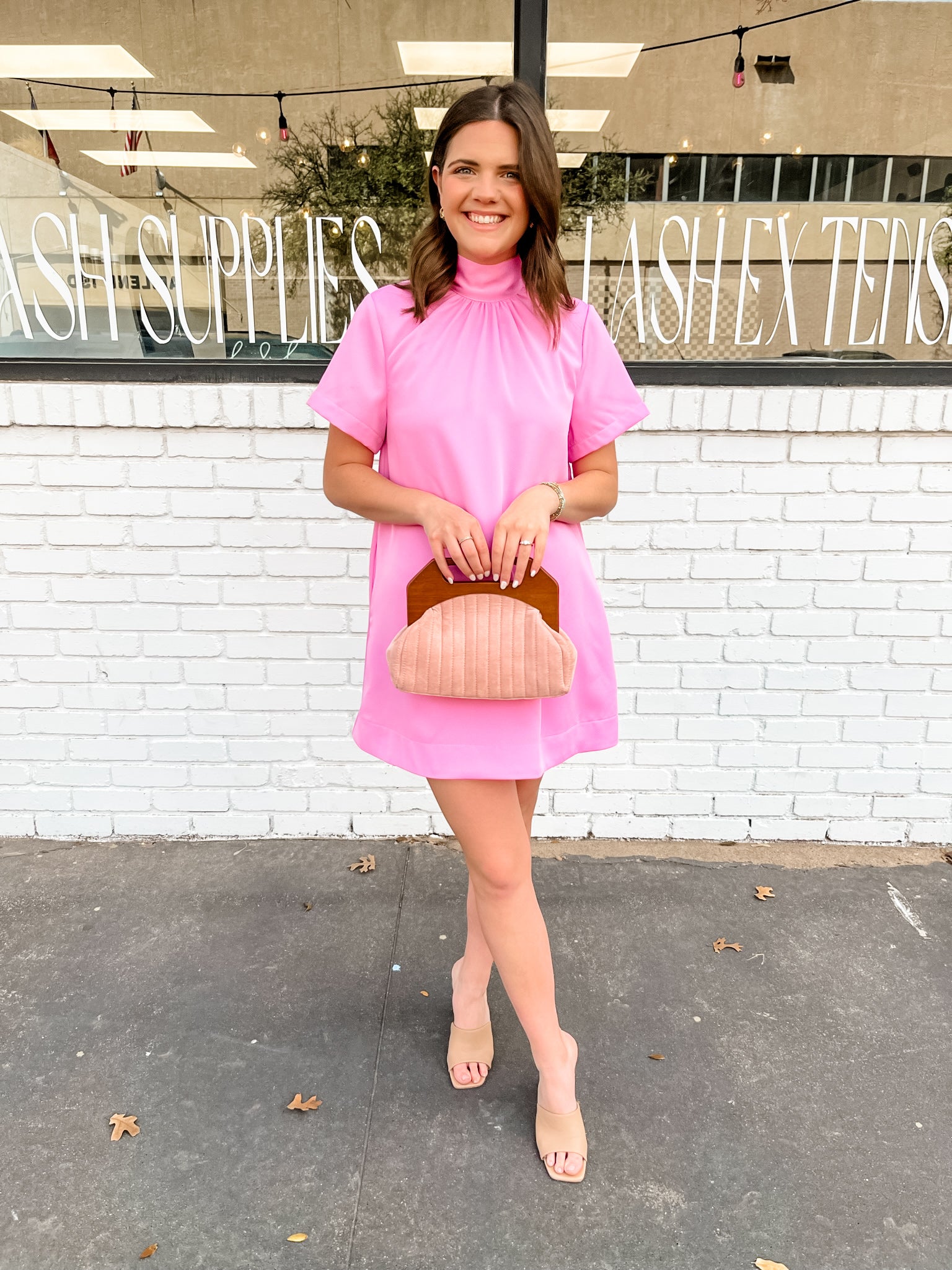 Mock Neck Mini Dress - Barbie Pink