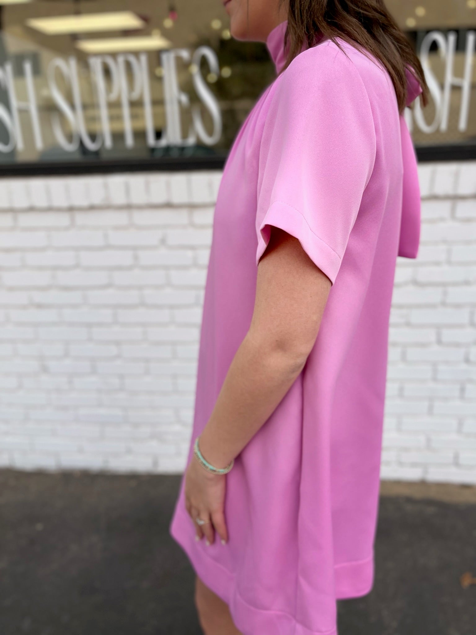 Mock Neck Mini Dress - Barbie Pink